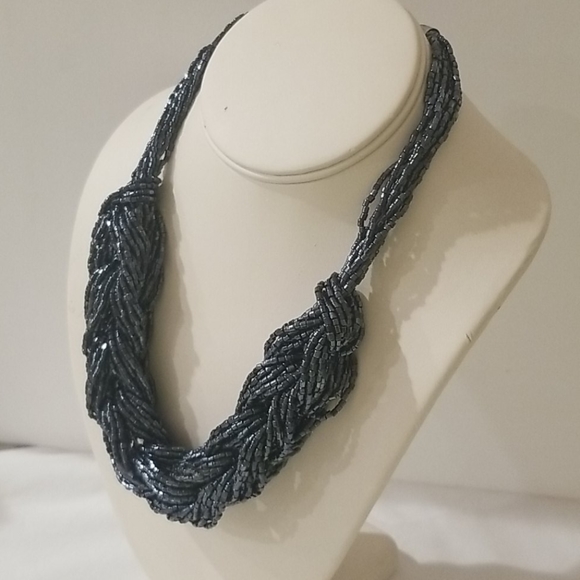BRAIDED Pewter/Charcoal Necklace and Earring Set - Picture 6 of 6